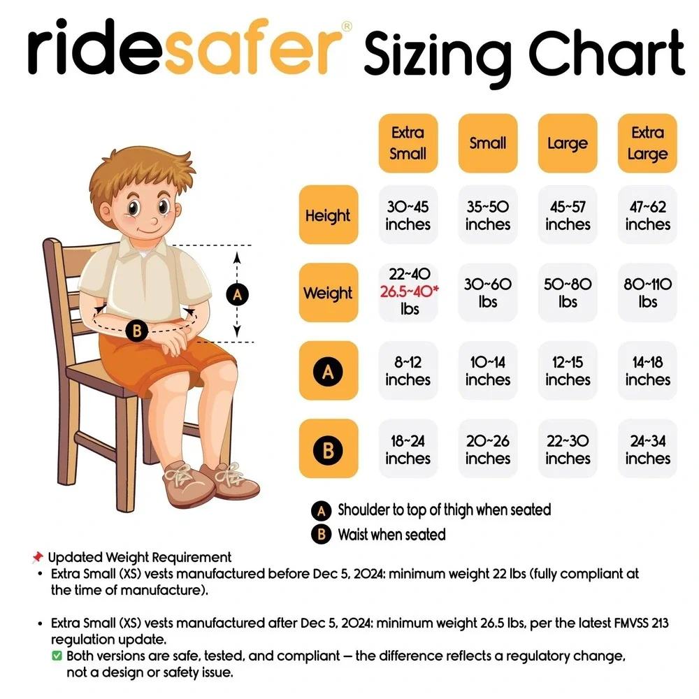 RideSafer Travel Vest XS Pink Portable Car Seat 26.5-40 lb Lightweight Compact